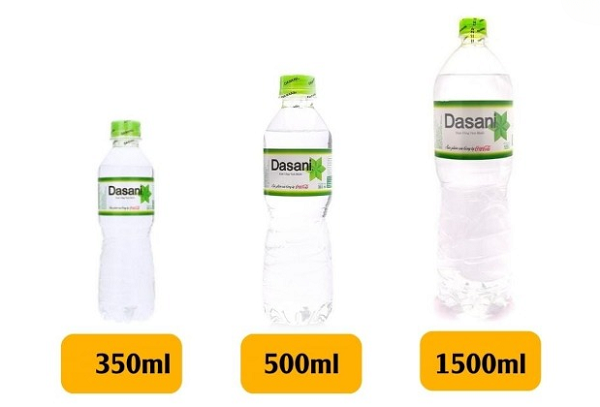 Các loại dung tích khác nhau của nước suối Dasani