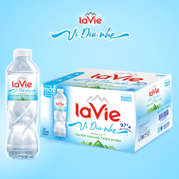 Thùng Lavie vị dịu nhẹ 500ml (24 chai/thùng)