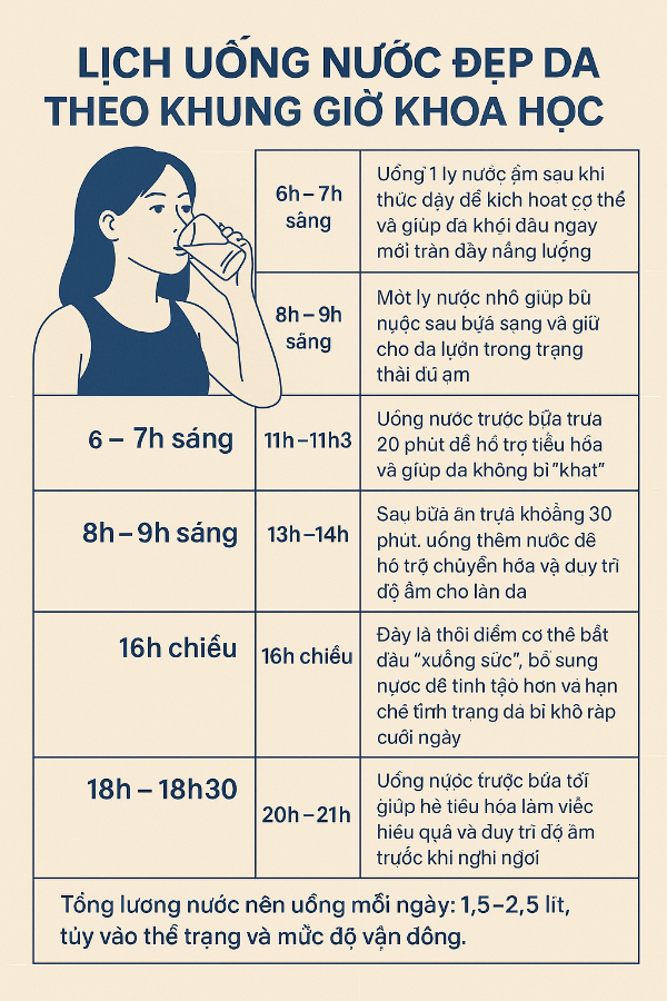 Những khung giờ uống nước đẹp da, bí quyết để có làn da căng bóng