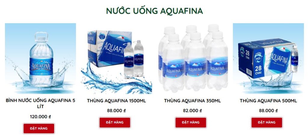 Dung tích và giá/thùng của nước đóng chai Aquafina